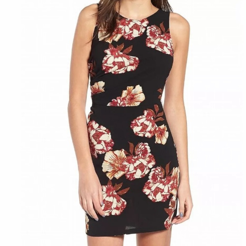 Classy Black Floral Sheath Dress L NWT